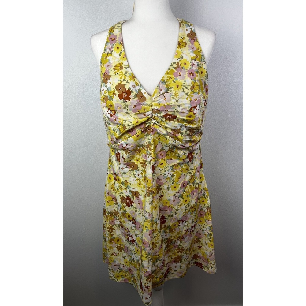 ASTR the Label Floral Cinched Halter Minidress in Yellow Rust Floral size XL